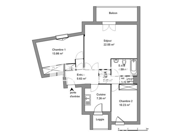 Location Appartement 3 pièces 67.17 m² - LES JARDINS DE L'AIGUELONGUE - ETG 1 - PORTE FACE - 169 RUE FLOREAL Montpellier 34090