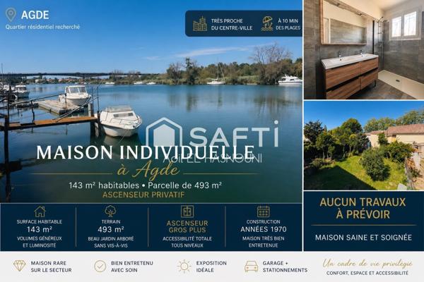 AGDE – Maison 143 m² avec ascenseur, possibilité 2 logements indépendants, aucun travaux