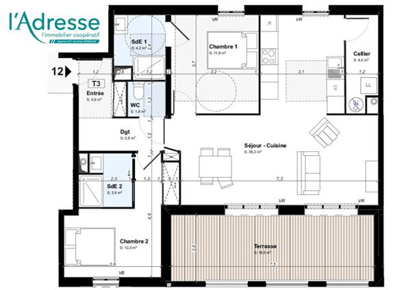 Appartement Résidence EDEN - T3 + Terrasse au 2ème étage