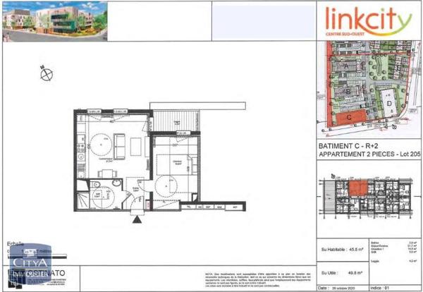 Appartement à louer 2 pièces 45.5m²