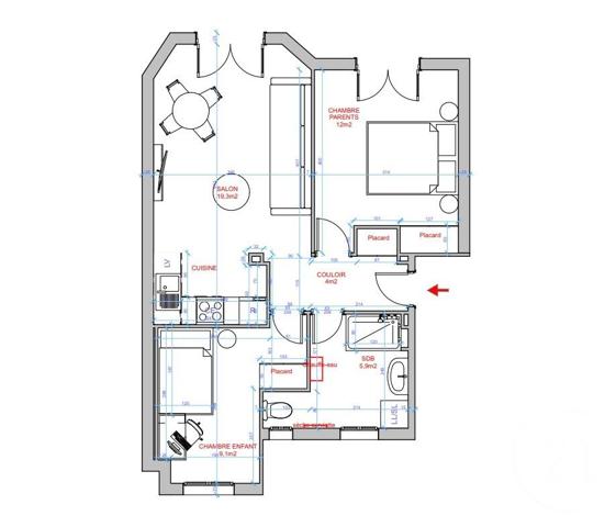 Appartement F3 à vendre  3 pièces - 51,49 m2 MONTROUGE - 92