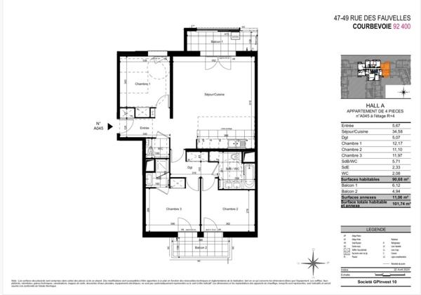 Location Appartement 4 pièces 90 m² - Courbevoie 92400