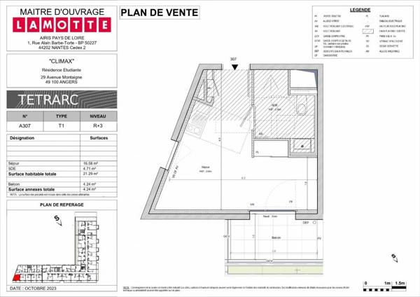 Appartement à louer studio - 21 m²