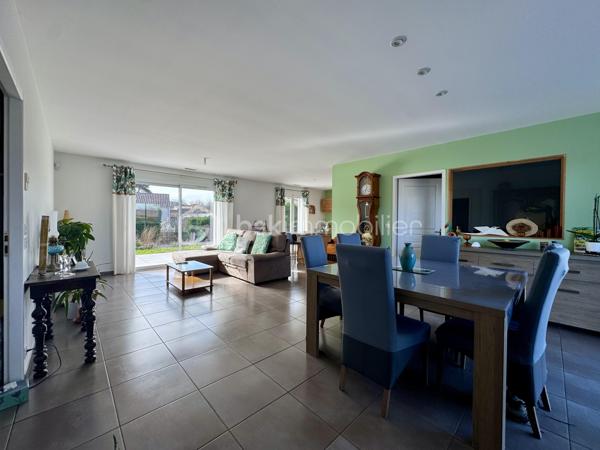 Située dans un secteur pavillonnaire calme, cette maison de plain-pied offre 112 m² habitables, complétés par un garage de 32 m², le tout sur une parcelle clôturée de 628 m².

Dès l'entrée, vous découvrez une pièce de vie traversante de 46 m², très lumineuse grâce à sa double exposition, avec cuisine équipée et conviviale, offrant un accès à la terrasse arrière exposée plein Sud.
L'espace nuit se compose de trois chambres (entre 10 et 11,5 m²) avec placards, d'une salle de bain et d'un WC indépendant.
Le bien dispose également d'un garage de 32 m², confortable pour stationnement et rangement avec partie grenier, idéale pour le stockage. La porte de garage est motorisée, tout comme le portail. D'autres véhicules peuvent être stationnés dans la parcelle.

++ ATOUTS IMPORTANTS ++
-Une pièce annexe (ancien garage aménagé) pouvant facilement devenir un bureau ou une quatrième chambre, sans travaux lourds.
-Maison conforme aux normes PMR.

Éléments techniques :
- Chauffage et climatisation par pompe à chaleur air/air en GAINABLE
- Production d'eau chaude par ballon thermodynamique
- 2 panneaux photovoltaïques en autoconsommation
- Menuiseries PVC et aluminium, double vitrage, volets roulants
- Assainissement tout-à-l'égout
- Système d'alarme

Maison entretenue avec soin, prête à vivre, à proximité des commerces, écoles, collèges et axes routiers ...
Un bien fonctionnel et confortable, qu'il ne restera plus qu'à personnaliser selon vos envies.

L'organisation des visites se fait au : 06.51.97.28.57