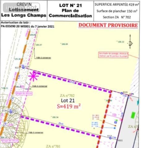 Terrain à Batir à vendre à Crevin en Ille-et-Vilaine (35320), ref : 35129-3848