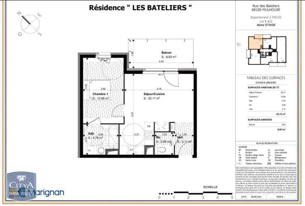 Appartement à louer 2 pièces 43.72m²