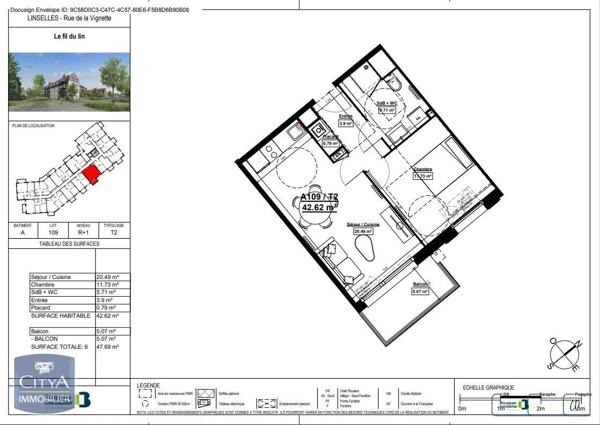 Appartement à louer 2 pièces 42.74m²