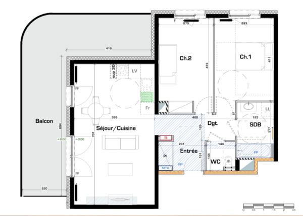 appartement à vendre 3 pièces MONTIGNY LES METZ (57) R+3 avec balcon et parking en sous sol