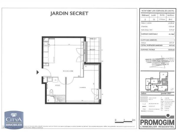 Appartement à louer 2 pièces 41.19m² Montigny-lès-Cormeilles (95370)