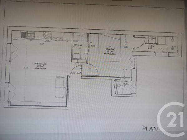 Appartement F2 à vendre  2 pièces - 42,21 m2 PARIS - 75017