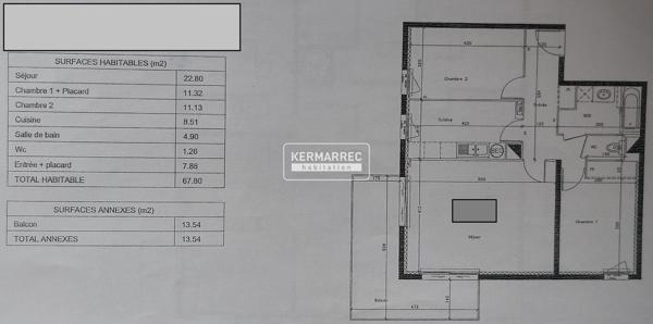 Appartement 3 pièces – 68 m² environ à Chantepie (ref : 40613)