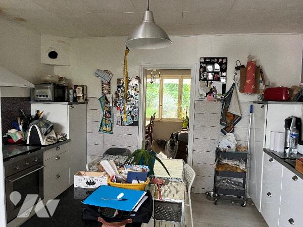 Maison d'habitation comprenant : salon-séjour, cuisine, 3 chambres, salle de bains, jardin, cave.