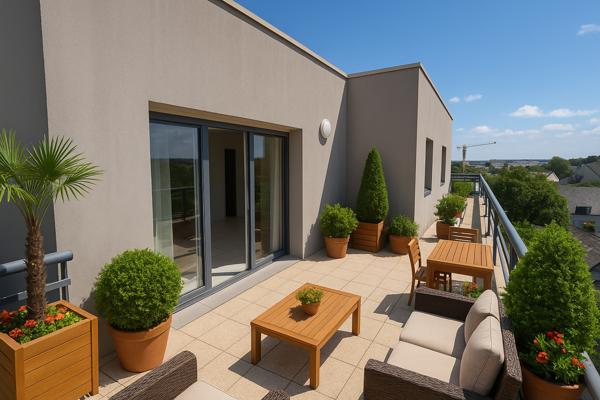 Caen -  F5  en  dernier étage avec terrasse de 28m2 et double stationnement en sous-sol