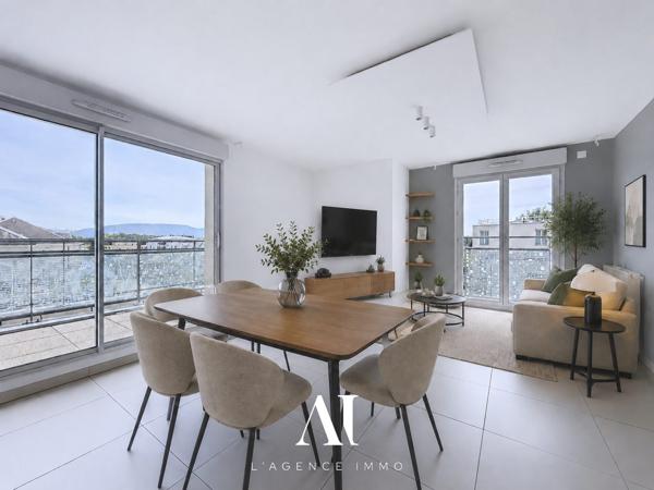 Appartement T3 en dernier étage avec une grande terrasse filante de 19 m2 , climatisation, parking souterrain, cave et vue dégagée, 01210 FERNEY-VOLTAIRE
