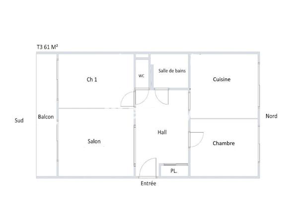 Appartement 3 pièces - 61 m² Exclusivité efficity