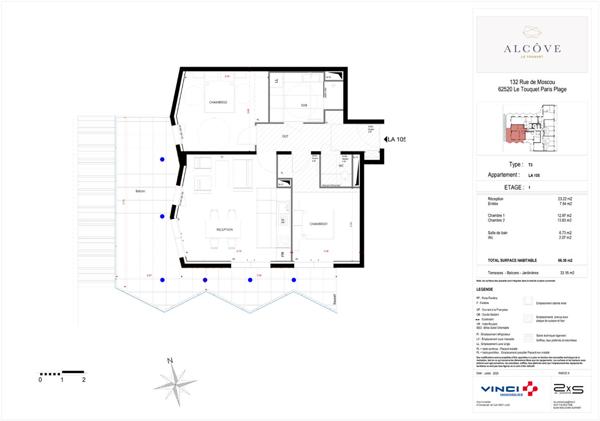 Appartement 3 pièces 66.36 m² + terrasse 33,15 m²