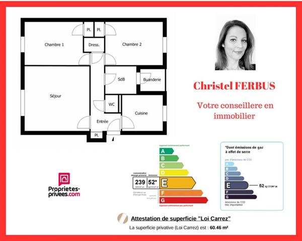 93220 GAGNY - Appartement 3 pieces 60.46 m² - 2 Chambres - Balcon - Parking -Cave