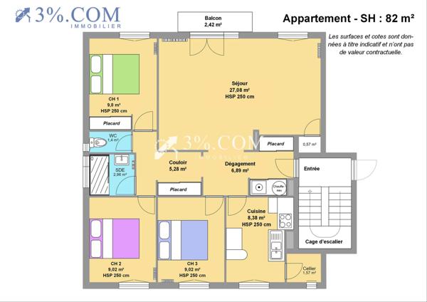 Appartement 4 pièce(s) 3 chambre(s) 82 m²