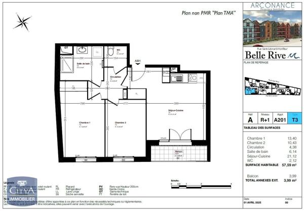 Vente appartement 3 pièces de 57.59m²
