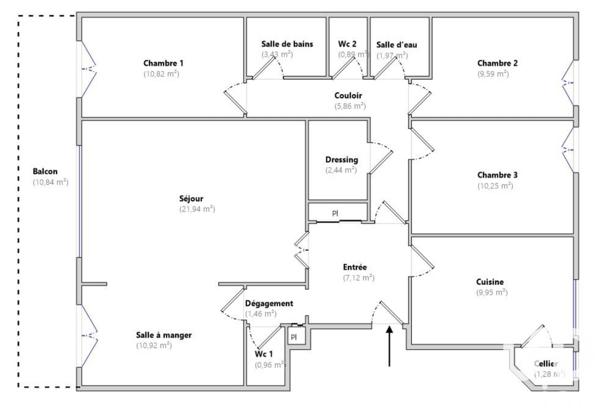 Appartement 5 pièces de 99 m² à Rueil-Malmaison (92500)