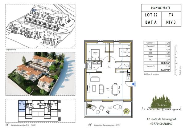Vente Appartement70,03 m² - 3 Pièces - CHADRAC (43770)
