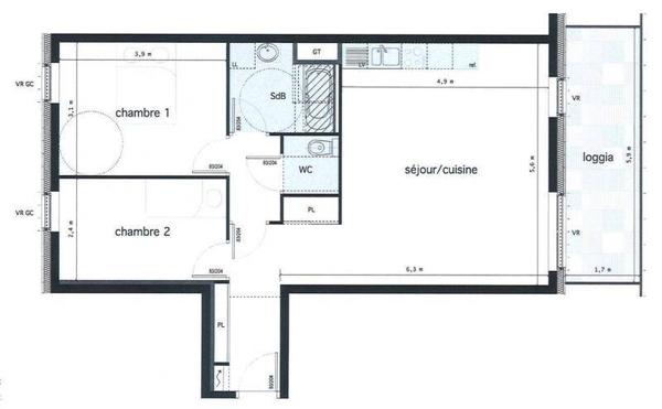 Appartement 3 pièces                                        - 44200 Nantes - Beaulieu-Mangin Réf : 12312