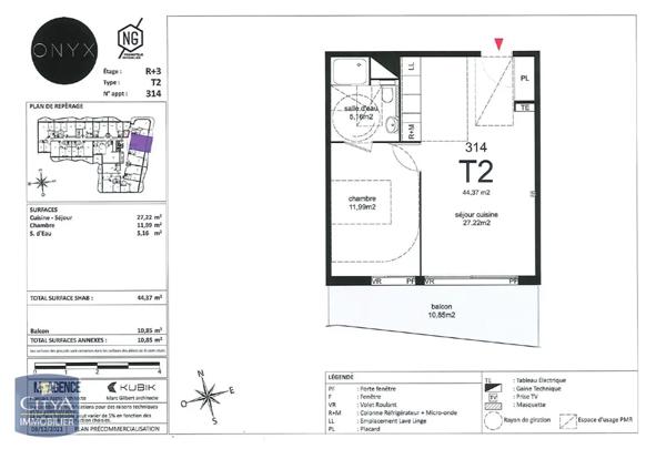 Appartement à louer 2 pièces 44.37m²