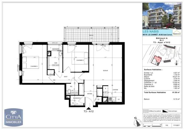 Appartement à vendre 3 pièces 61.2m² Le Cannet (06110)