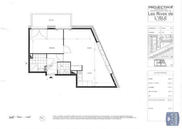 Appartement à louer 2 pièces 48.47m²