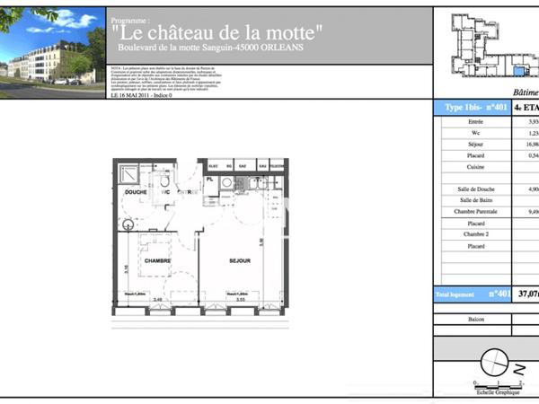 Location Appartement 2 pièces 38.67 m² - CHATEAU DE LA MOTTE Orleans 45000