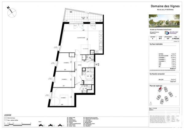 Appartement 4 pièces de 85 m² à Étiolles (91450)