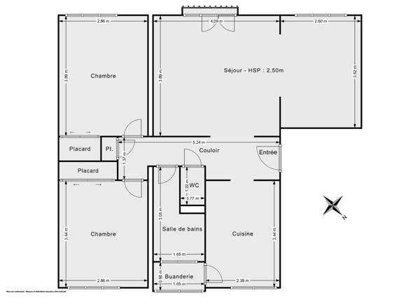 Appartement 67m² lumineux 2 ch + cave + parking