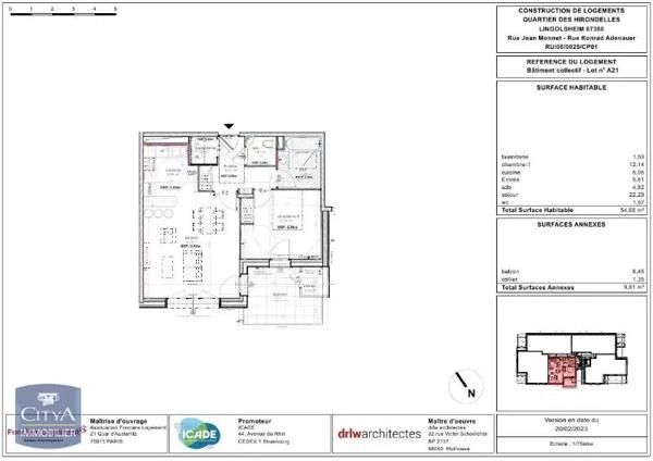Appartement à louer 2 pièces 54.68m² Lingolsheim (67380)