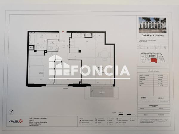 Location Appartement 3 pièces 63.15 m² - CARRE ALEXANDRA - 115 AVENUE VICTOR CHATENAY - A14 Angers 49000