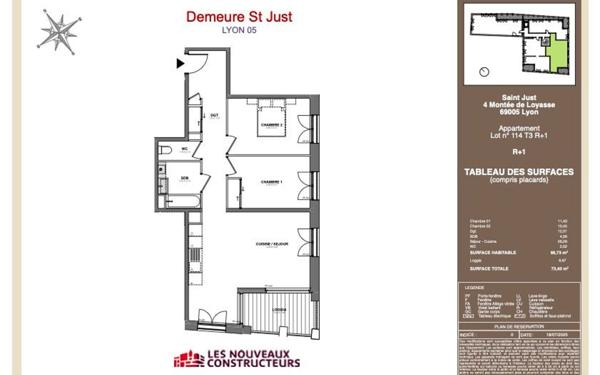 Appartement à vendre    3 pièces • 66,73 m2 Lyon 5