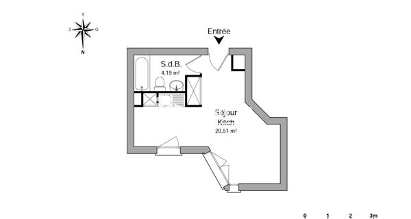 Location Studio 24.7 m² - Antony 92160