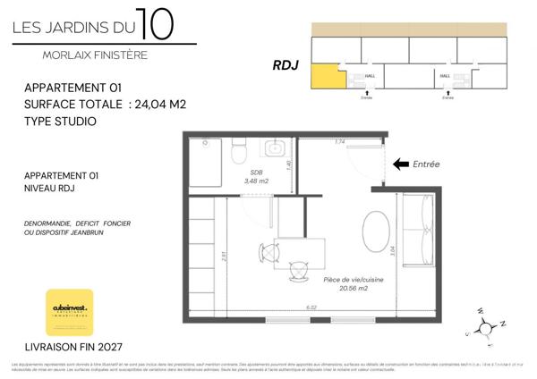 Studio à vendre 24 m² Morlaix