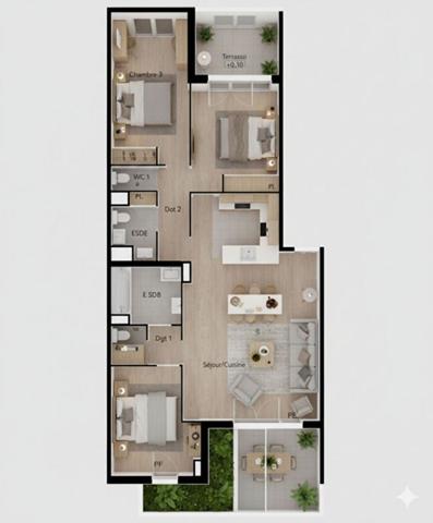 T4 91 m² troisième étage avec deux terrasses 15 m² , et 7 m² Béziers (Avenue du Président Wilson)