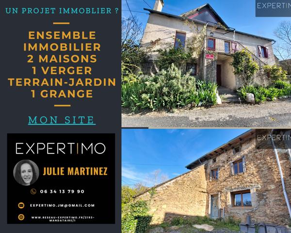 Centrès (12120) Ensemble immobilier unique : 2 maisons rénovées + studio + grange + 2 800 m² de terrain – rentabilité & qualit
