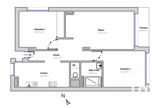 Appartement 3 pièces de 56 m² à Grasse (06130)