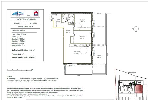 T3 Neuf ,Appartement VEFA, Sisteron 04200 3 pièce(s) 61.83m2 +  terrasse de 40m²  , Lot 203 A