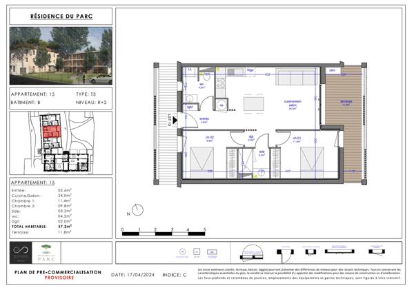 Appartement Type 3 de 57 m² avec terrasse, parking et cellier