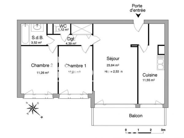 Location Appartement 3 pièces 65.94 m² - 7 ALLEE DE LA COLLINE Noisy Le Grand 93160