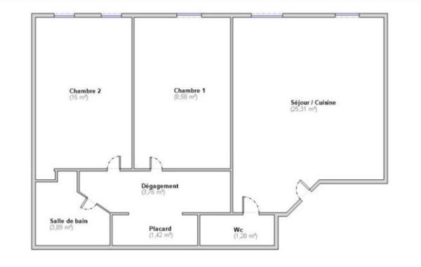 Appartement 3 pièces – 59,43 m² (59,24 m² Carrez) – Exposition plein SUD