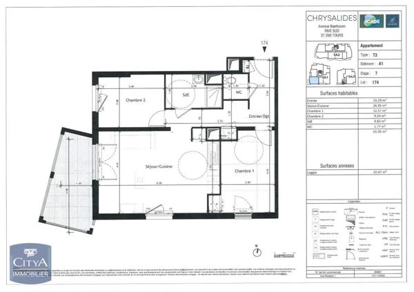 Appartement à louer 3 pièces 65.95m² Tours (37200)