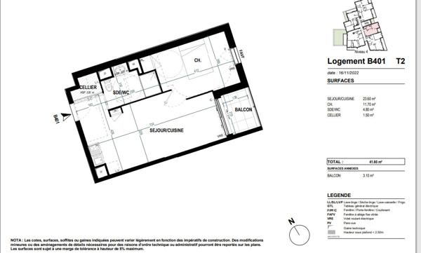 Appartement de type 2 de 41,60m² avec balcon ans le centre de St Nazaire