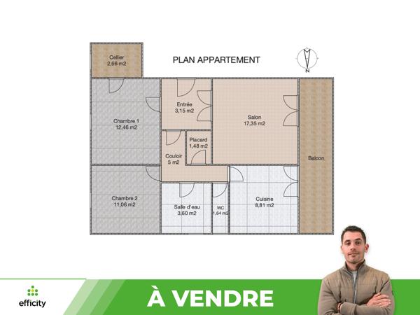 Appartement
         3 pièces
        - 65 m²