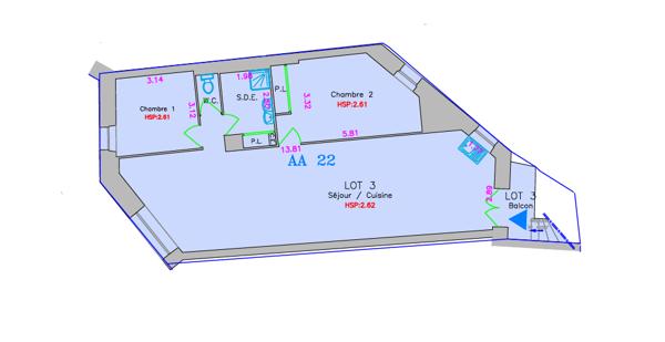 À vendre  T3 de 90,72 m²  avec garage  Copropriété sans charges