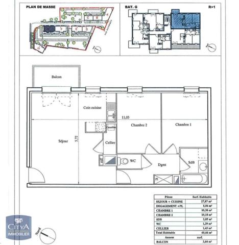 Appartement à louer 3 pièces 60.66m²