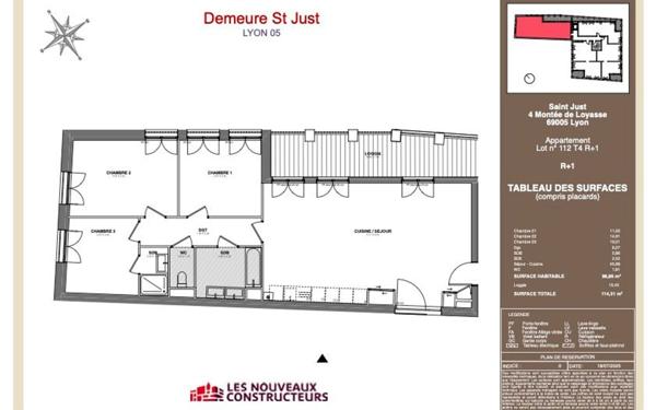 Appartement à vendre    4 pièces • 98,86 m2 Lyon 5